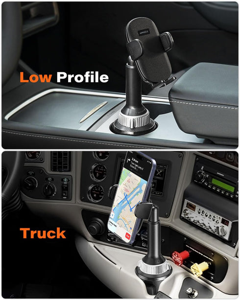 APPS2Car Solid Cup Holder Phone Mount for Car Truck with Quick Extension Long Arm Fast Swivel Adjustable Height 360 Rotatable Low Profile for iPho...