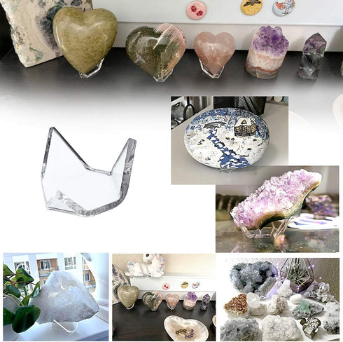 Hipiwe 5 Packs Acrylic Triangle Display Holder - Display Easel Stands for Geodes Rock Mineral Agate Fossil Coral, Clear Plastic Display Stands for...