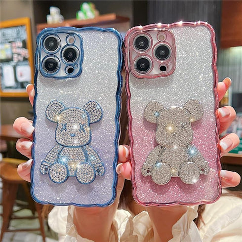 Compatible with iPhone 15 Pro Max Cute Case,Sparkle Diamond Rhinestone Design Bear with Separated Glitter Paper, Luxury Shiny BlingSoft Shockproof...