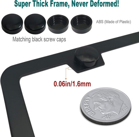Aootf License Plate Frames- Matte Black Aluminum Car Tag Cover, 2 Pack Heavy Duty Front & Rear Holders for Women/Men, with Screws Bolts, Tire Valv...