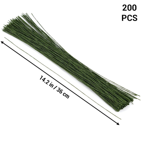 200 Pieces Dark Green Floral Stem Wire 14 Inch Stem Wire Flower Making Accessory Florist Wire for Crafts Flower Arrangement Stem Wrapping DIY Bouq...
