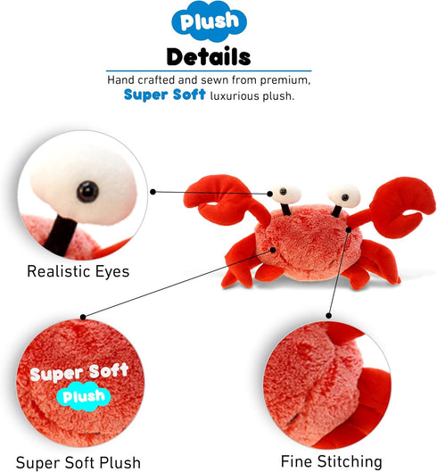 DolliBu Red Crab Stuffed Animal - Super Soft Crab Plush Toy, Cute Crab Ocean Stuffed Animal for Boys and Girls, Adorable Red Stuffed Animal Crab T...
