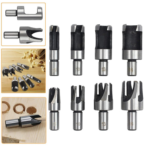 8-Pack Wood Plug Cutter Drill Carbon Steel Bit Set, Straight and Tapered Taper Cutting Tool, Woodworking Chamfer Drill Bits 5/8In, 1/2In, 3/8In, 1...