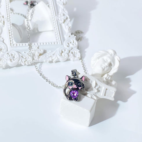 Black Cat Necklace Cute Cat Necklace Rhinestone Heart Necklace Cat Heart Necklace Jewelry for Women and Teen Girls...