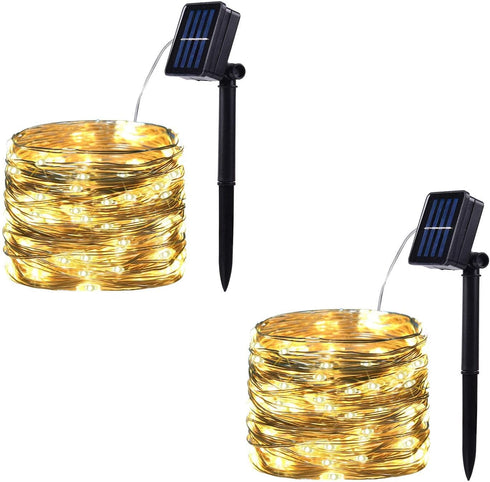 2 Pack 100 LED Solar Powered String Lights, Each 33FT Copper Wire 8 Modes Solar Fairy Lights Outdoor Waterproof for Garden, Patio, Party, Christma...