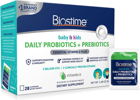 Biostime Infant Baby Toddler Kids Probiotic & Prebiotic with Vitamin D | Baby Probiotic Powder | Kids Immune Support | Constipation Relief for Bab...