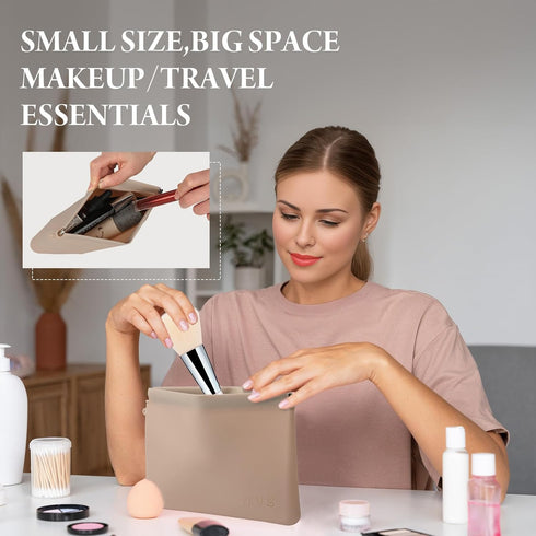 AURUZA Travel Silicone Makeup Bag, Portable Cosmetic Bag for Women and Girls, Fashion Travel Toiletry Bag for for Makeup, Beauty Tools, and Brushe...