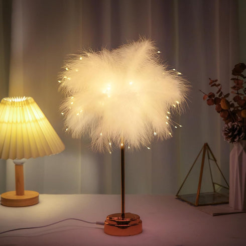 White Feather Lamp - LED Atmosphere Feather Night Lights Bedside Lamps for Mother, Girlfriend Home Girl Room Wedding Decoration...