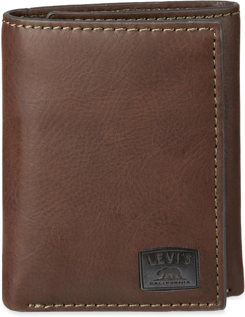 Levi's Men's Trifold Wallet-Sleek and Slim Includes Id Window and Credit Card Holder, Brown Stitch, One Size...