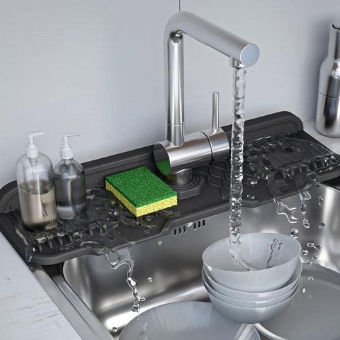 Kitchen Sink Splash Guard, Silicone Draining Mat Kitchen Faucet, 90° Foldable Design to Accommodate a Variety of Sink Countertops Black (17* 5.9)...