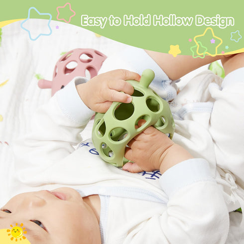 Baby Teething Toys with A Toy Safety Strap for Babies 0-6 6-12 Months, Food Grade Silicone Baby Hand Teething Mitten, Easy-Grab Hollow Design and ...