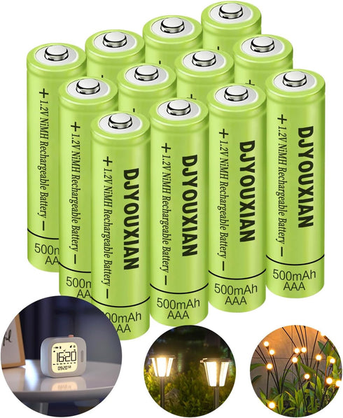 12-Pack Rechargeable AAA Batteries - 500mAh 1.2V NiMH High Capacity Batteries - Ideal for Solar Lights & Home Devices...