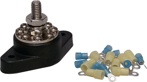 3/8" (Black) Distribution Stud Junction Post -8 Terminal Block- Buss Bar Kit...