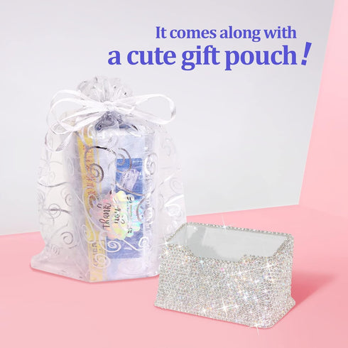 TISHAA Business Card Holder Stand - Bling Name Cards Office Desk Desktop Table Top Organizer Luxury Display Pocket Case Accessories White Crystal ...