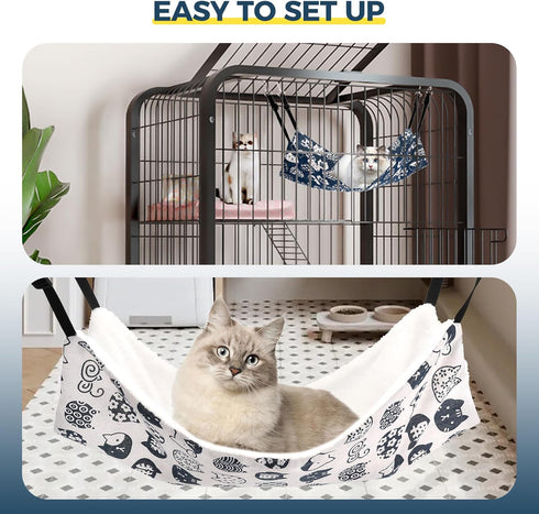 Cat Hammock for Cage Hanging Reversible 2Pack,Pet Hammock Bed Adjustable,Soft Sleeping Hammock for Cats,Ferret,Puppy,Rabbits,Small Animals (M, CAT...