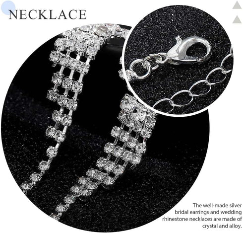 Yean Silver Bride Necklace Earrings Set Crystal Bridal Wedding Jewelry Sets Rhinestone Choker Necklace Prom Costume Jewelry Sets for Women...