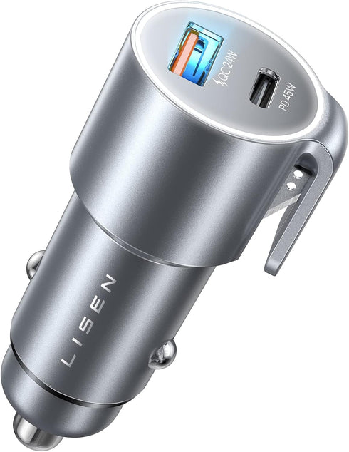 LISEN PD45W&QC24W Car Charger Adapter Fast Charging, 3 in 1 Super Fast Charging Adapter Metal Window Breaker Seatbelt Cutter for iPhone 15 14 Pro ...