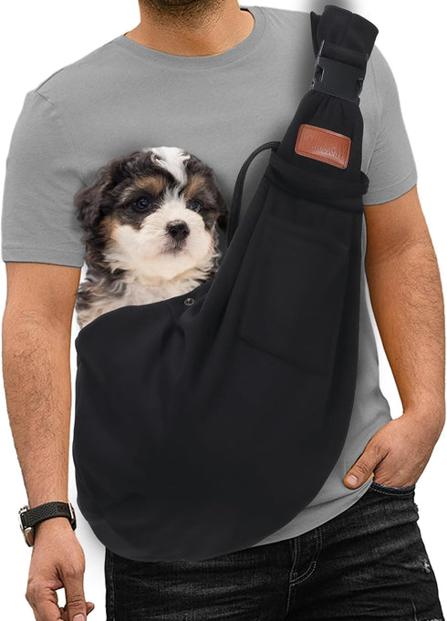 Small Pet Carrier Pouch Sling for Daily with Adjustable Strap Pocket Safety Buckle for Puppy Dog Papoose and Cat Kitten Black...