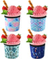 4 Pack Ice Cream Pint Size Ice Cream Sleeves Neoprene Cover with Spoon Holder Cover (Plant+Fish scales)...