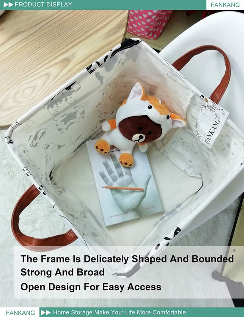 FANKANG Square Nursery Hamper Storage Bins Canvas Laundry Basket Foldable with Waterproof PE Coating Storage Baskets Gift Baskets for Children, Of...
