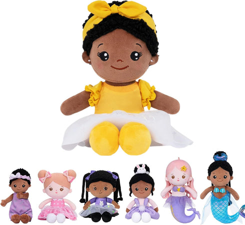 OUOZZZ Soft Black Baby Dolls for Girls - First African American Baby Dolls Multicultural Plush Rag Doll Sleeping Cuddle Buddy Doll Yellow Bow-tie ...