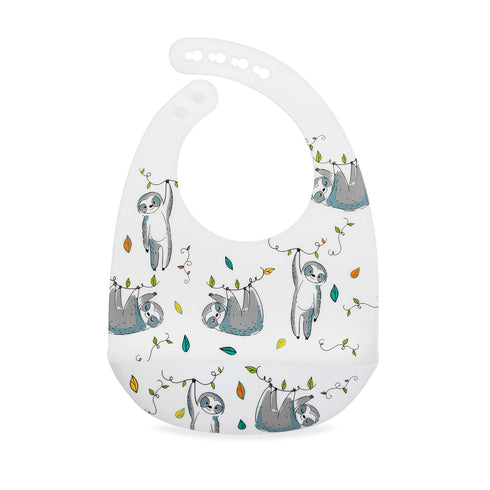 Nuby 2 Pack Adjustable Easy Clean Soft Silicone Bibs with Scoop, Leaves & Sloth...