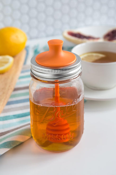 Jarware Honey Dipper Lid for Regular Mouth Mason Jars, Orange, 16-Ounce...