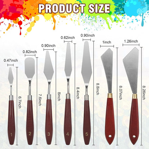 Painting Knife Set, 7pcs Wood Palette Knife Painting Tools Stainless Steel Palette Knife Set Oil Painting Mixing Scraper Art Painting Spatula Kit ...