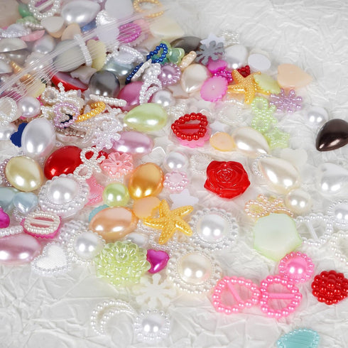 Chenkou Craft Random 100g/lot (Around 400pcs) 4-20mm Half Round Imitation Pearls Seastar Bow Rose Rhinestone Flat Back Pearl Bead Loose Beads (Mix...