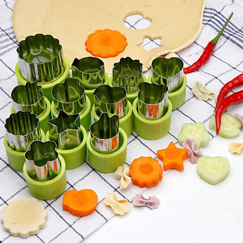 Cookie Cutter Sets for Kids, LetGoShop 12 Shapes Biscuit Cutters Baking Mold with Safty Handle and 10 Cartoon Food Fork, Stainless Steel Mini Vege...