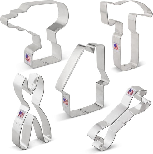 Father's Day Cookie Cutters Tools & Construction Cookie Cutters 5-Pc. Set Made in USA by Ann Clark, Cordless Drill, Hammer, Wrench, Pliers, House...