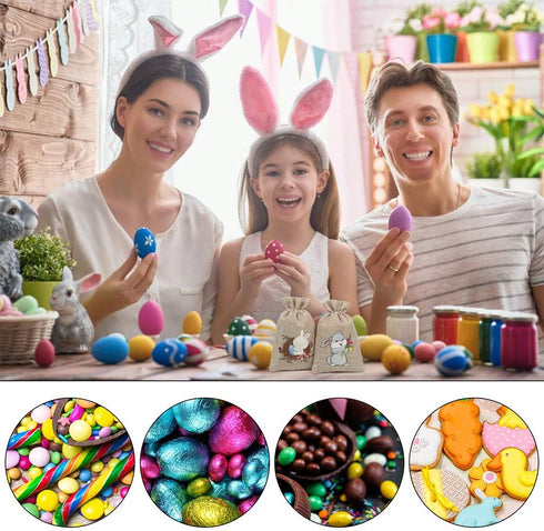 CCINEE 36PCS Easter Burlap Bags with Drawstring,Bunny Burlap Gift Bag Jute Line Goody Bags for Kids Party Favor Supply...