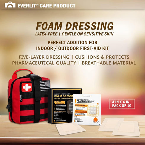 EVERLIT Care Silicone Foam Dressing with Adhesive Border | Highly Absorbent Hypoallergenic Bandages for Chronic Wounds, Bed Sores, Pressure Ulcers...