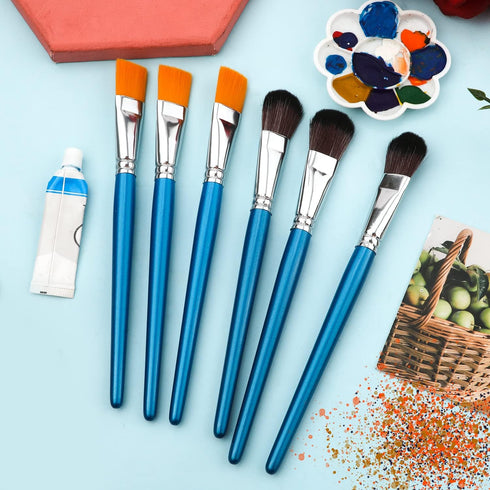 6pcs Mop Brush for Acrylic Painting, 1 Inch Oval Blending Paint Brushes for Acrylic Painting, Paint Brushes with Wooden Handle for Acrylic Paint, ...