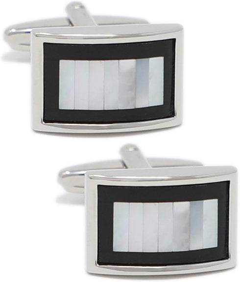 Mother Of Pearl And Onyx Rim Curve Rectangle Men Cufflinks Wedding Gift Father's Day Gift Cuff Links...