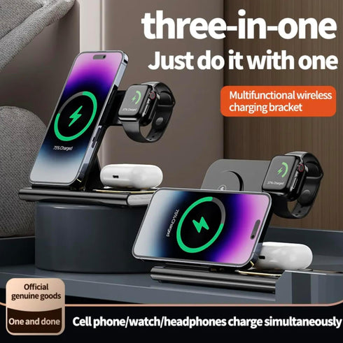 15W Fast Charge 3 in 1 Magnetic Wireless Travel Foldable Charging Station with Light for iPhone 15 Multiple Devices...