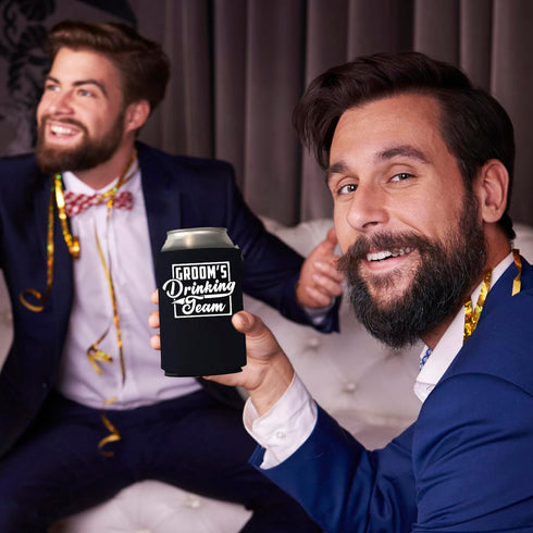 Veracco Groom's Drinking Team Can Coolie Holder Bachelor Party Wedding Favors Gift For Groomsmen Proposal (12, Wht Groom, Blk DT)...