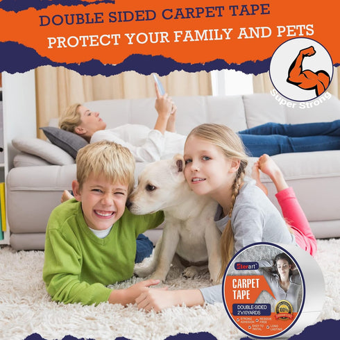Double Sided Carpet Tape Heavy Duty for Area Rugs,Tile Hardwood Floors,Over Carpet,Rug Tape High Adhesive and Removable,Strong Sticky Tape,Residue...