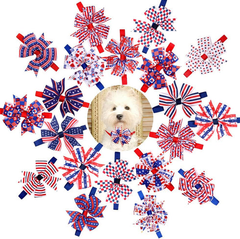 Dog Bow Ties Set, 24pcs Adjustable Holiday Themed, for 4th of July, Memorial Day, Pet Dog Collar Grooming Accessories...