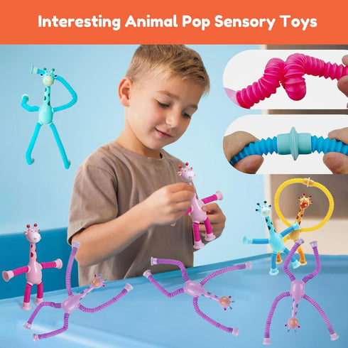 Telescopic Suction Cup Giraffe Toy, Funny Pop Tube Giraffe Toys for Toddlers,Telescopic Sensory Toys, Autism Sensory Toy for Kid Boys Year Old Age...