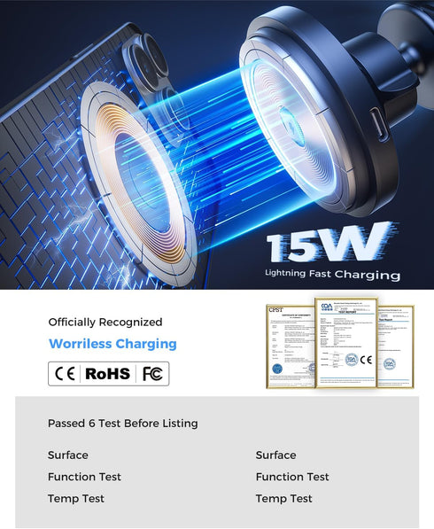 SUPERONE for MagSafe Car Mount Charger, Magnetic Wireless Car Charger Phone Holder 15W Fast Charging Car Holder Vent Mount only for iPhone 15 Pro ...