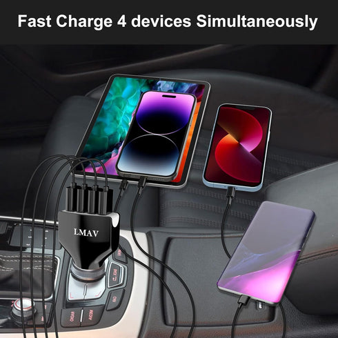 Car Charger Adapter, 4 Ports Multi USB Car Charger, QC 3.0 Fast Car Phone Charger Compatible with all Smartphone.Black...