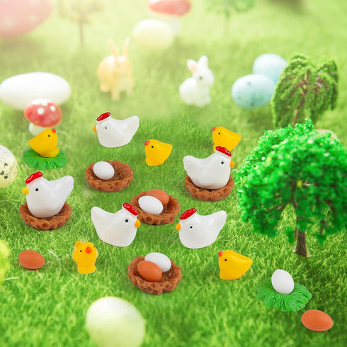 CCINEE 30PCS Chicken Family Fairy Garden Accessories Chicken Hen Egg Miniature Figurines Fairy Garden Mini DIY Ornament Micro Landscape Decoration...