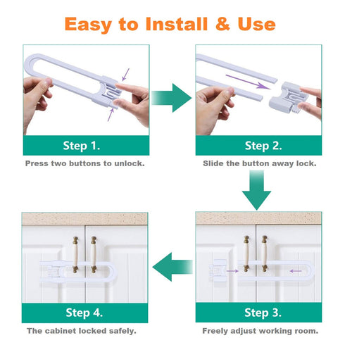 Sliding Cabinet Child Safety Locks - OKEFAN Baby Proofing Cabinet Lock Cupboard Latches for Kids on Closet Door Knobs Handles Pulls No Drill (10, ...