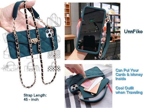 UnnFiko Wallet Case Compatible with iPhone 11 Pro, Cute Light Luxury Bag Design, Purse Flip Card Pouch Cover Soft Silicone Case with Handstrap Lon...