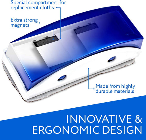 IMPRESA 2 Pack Magnetic Whiteboard Eraser for Use with Glass Dry Erase Boards - includes Extra Strong Magnets and 10 Replaceable Microfiber Cleani...
