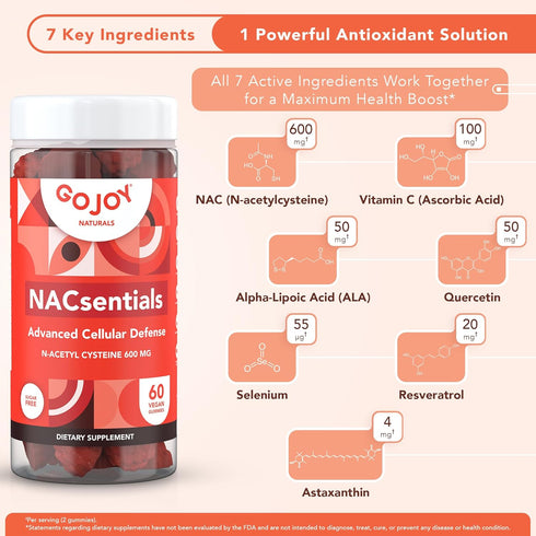 7-in-1 Vegan NAC 600mg Gummies - Sugar Free N Acetyl Cysteine 600mg NAC Supplement - Powerful Antioxidant Supplement with Vitamin C, ALA, Resverat...