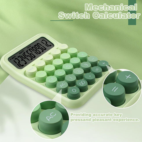 Mechanical Pushbutton Calculator, 12 Digit Large LCD Display, Big Buttons Easy to Press Use as Office Calculators Desktop, Forest Green Computer B...