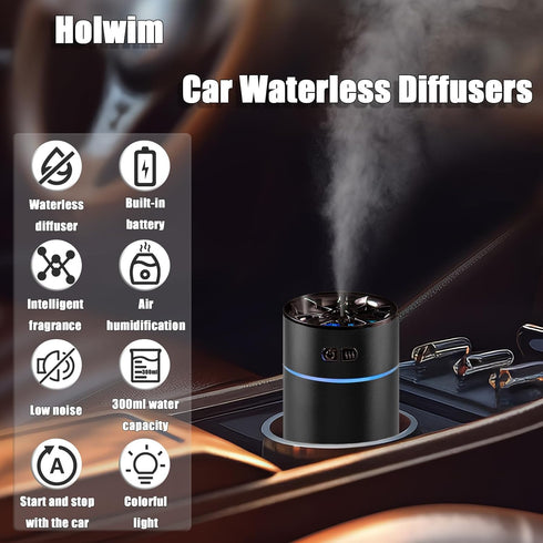Waterless Car Diffuser for Essential Oils, 300ml Dual Nozzle Battery Powered Humidifier,Smart Car Air Freshener Diffuser with Colorful Lights and ...