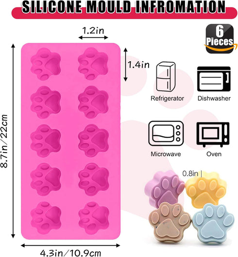 Silicone Molds Puppy Dog Paw and Bone Molds for Baking,Chocolate Molds,Silicone Dog Treat Mold - 6 Pack...